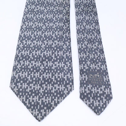 HERMES Patterned Silk Tie Gray Size ONE SIZE