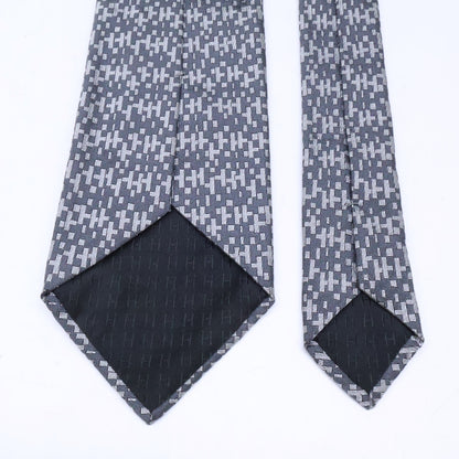 HERMES Patterned Silk Tie Gray Size ONE SIZE