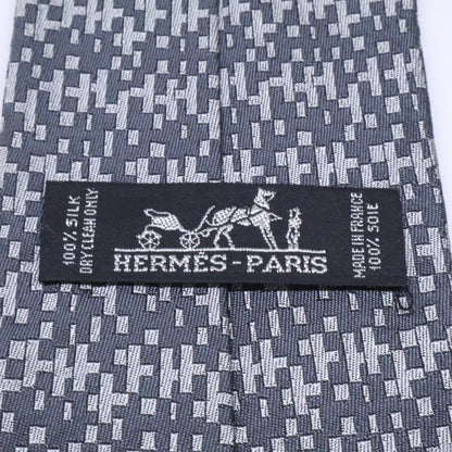 HERMES Patterned Silk Tie Gray Size ONE SIZE