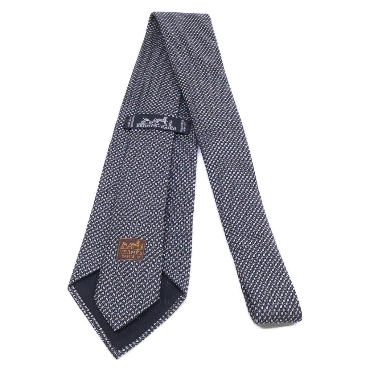 HERMES 758837T Patterned Silk Tie Black Size ONE SIZE