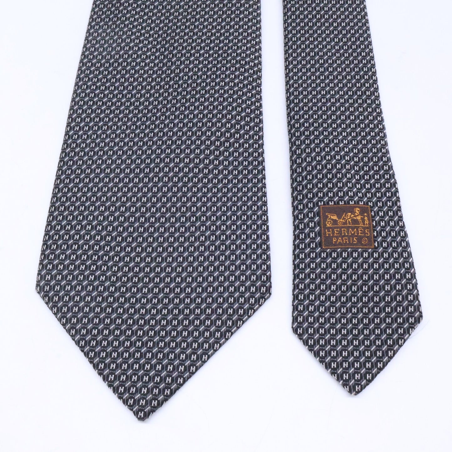 HERMES 758837T Patterned Silk Tie Black Size ONE SIZE