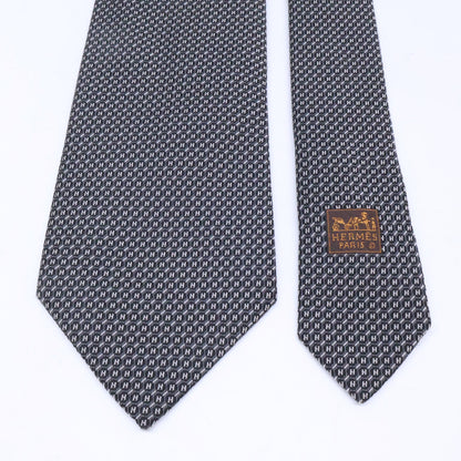 HERMES 758837T Patterned Silk Tie Black Size ONE SIZE