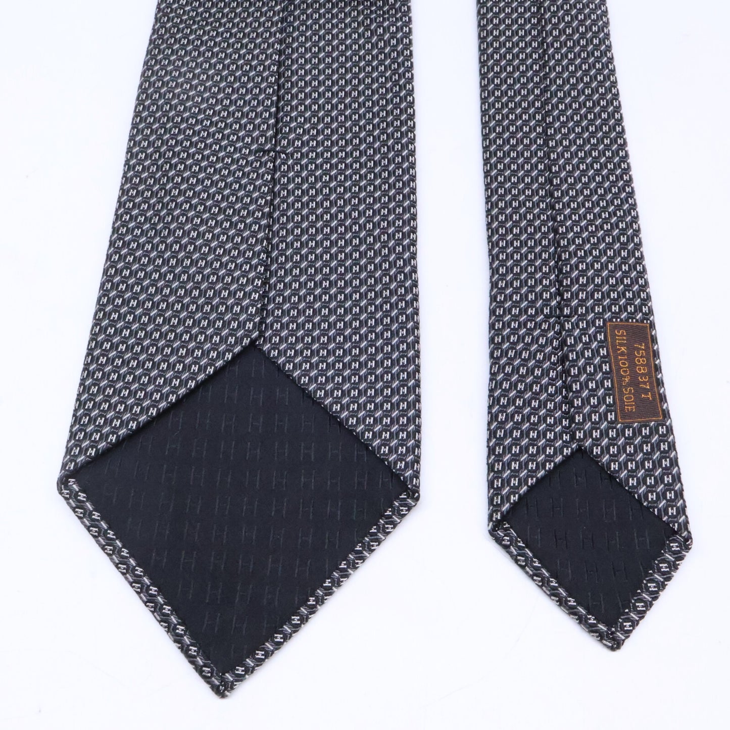 HERMES 758837T Patterned Silk Tie Black Size ONE SIZE