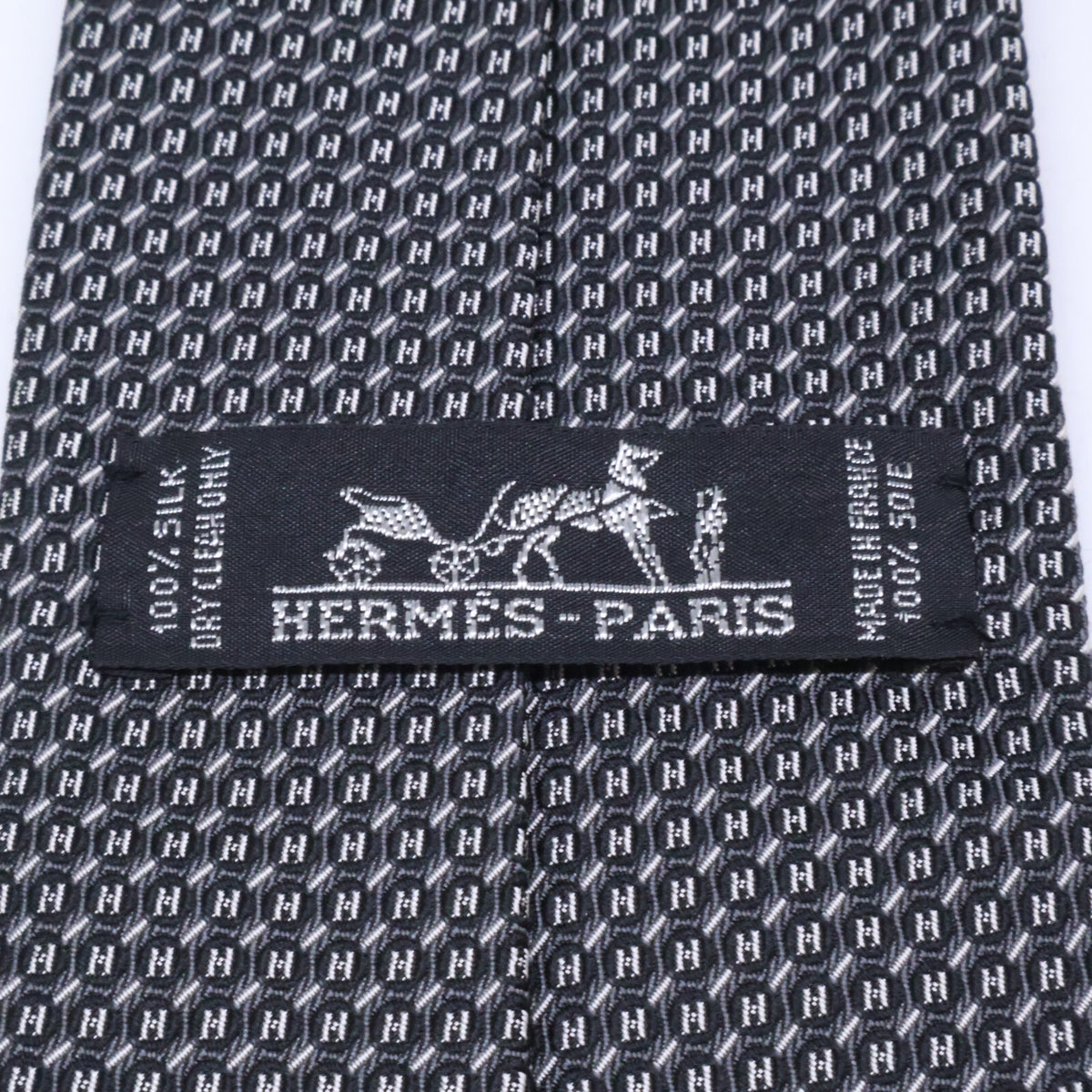 HERMES 758837T Patterned Silk Tie Black Size ONE SIZE