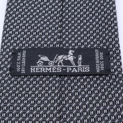 HERMES 758837T Patterned Silk Tie Black Size ONE SIZE