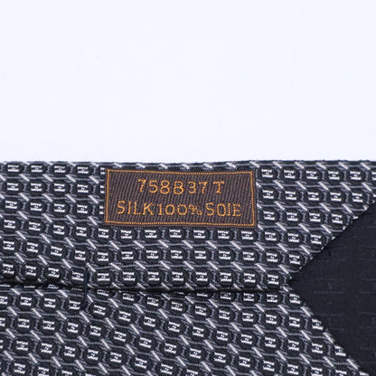 HERMES 758837T Patterned Silk Tie Black Size ONE SIZE