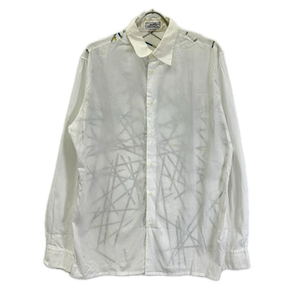 HERMES Cotton All-Over Print Long Sleeve Shirt White Size 42