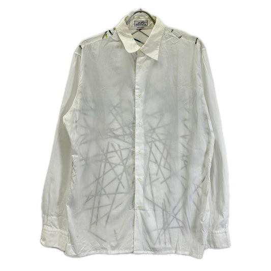 HERMES Cotton All-Over Print Long Sleeve Shirt White Size 42