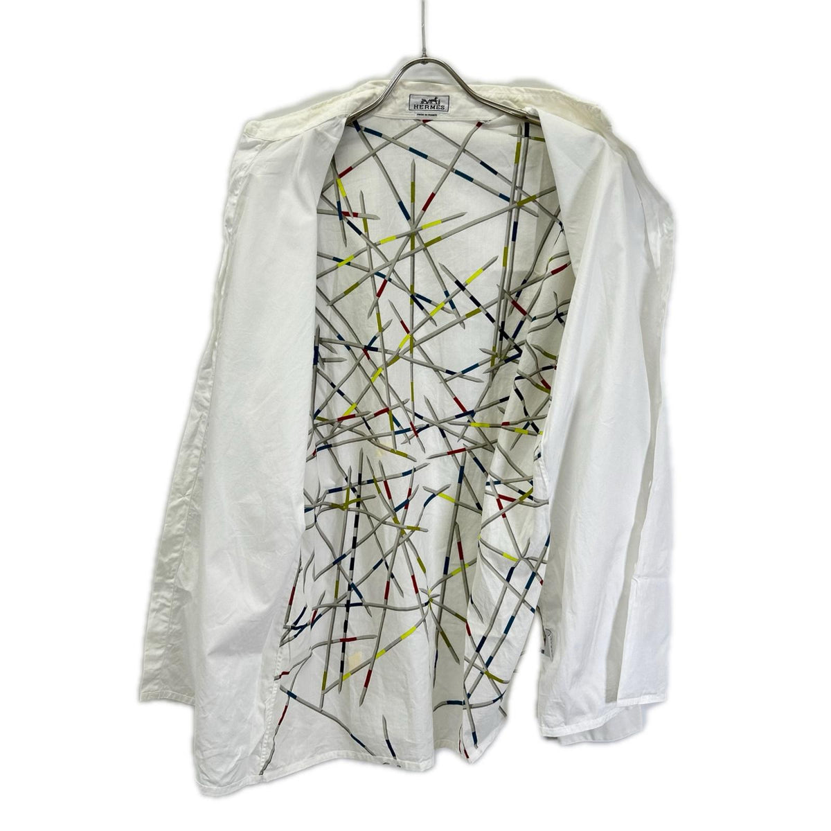 HERMES Cotton All-Over Print Long Sleeve Shirt White Size 42