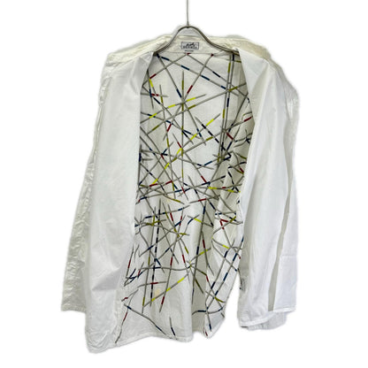 HERMES Cotton All-Over Print Long Sleeve Shirt White Size 42