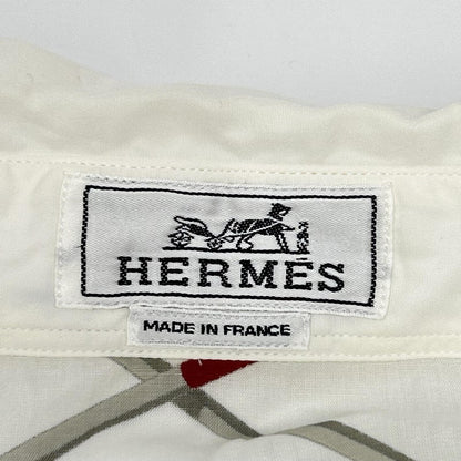 HERMES Cotton All-Over Print Long Sleeve Shirt White Size 42