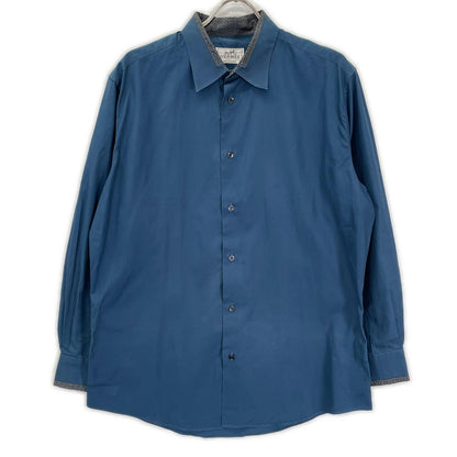 HERMES Cotton Clou de Selle Button Long Sleeve Shirt Navy Size 42