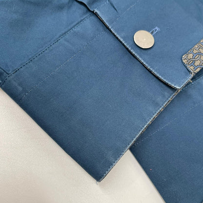 HERMES Cotton Clou de Selle Button Long Sleeve Shirt Navy Size 42