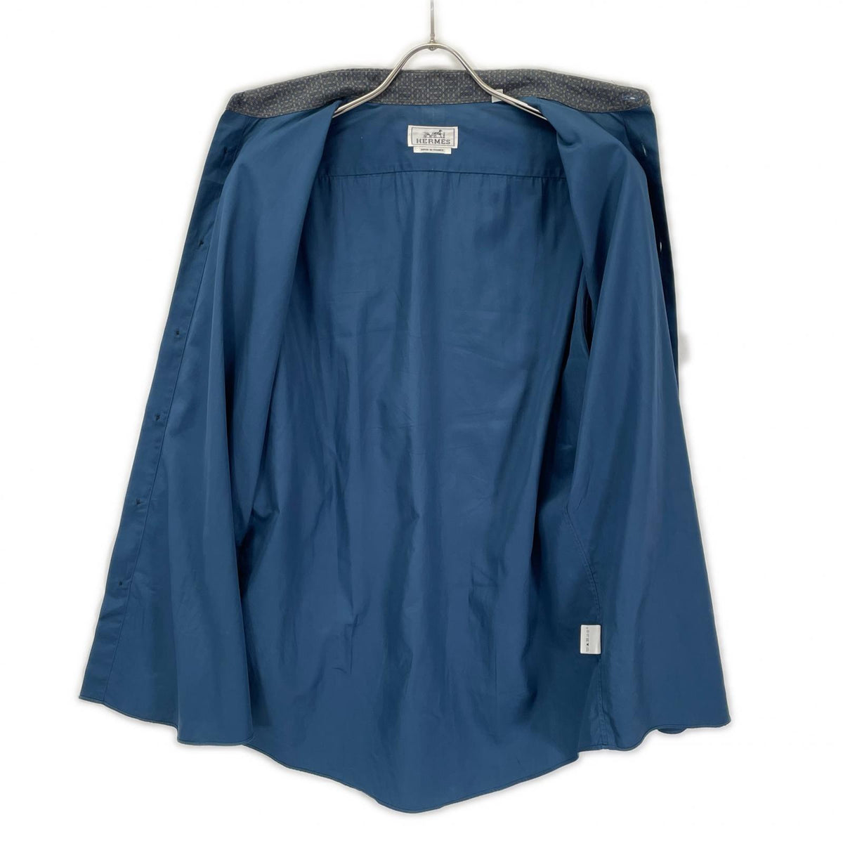 HERMES Cotton Clou de Selle Button Long Sleeve Shirt Navy Size 42