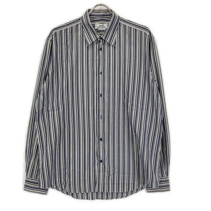 HERMES Stripe Cotton Sellier Button Sleeve Shirt Size 41