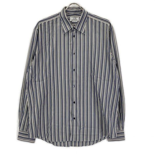 HERMES Stripe Cotton Sellier Button Sleeve Shirt Size 41