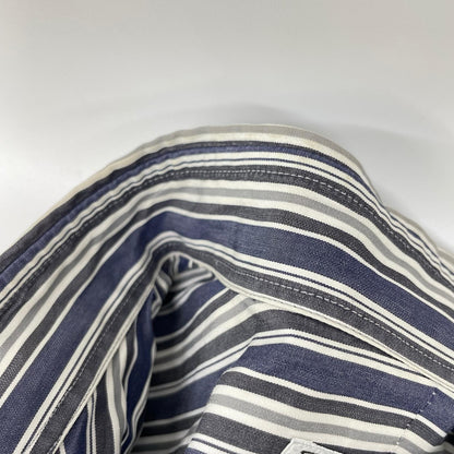 HERMES Stripe Cotton Sellier Button Sleeve Shirt Size 41