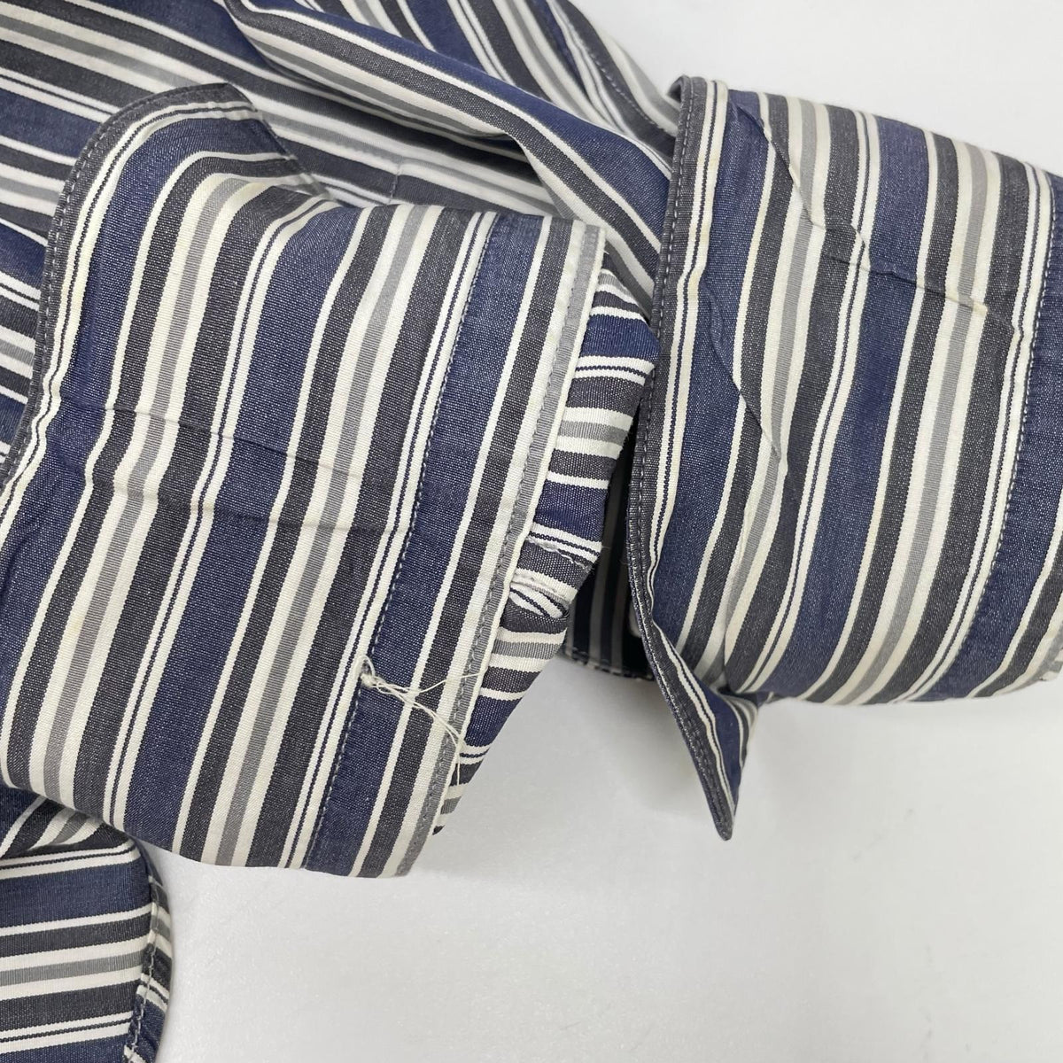 HERMES Stripe Cotton Sellier Button Sleeve Shirt Size 41