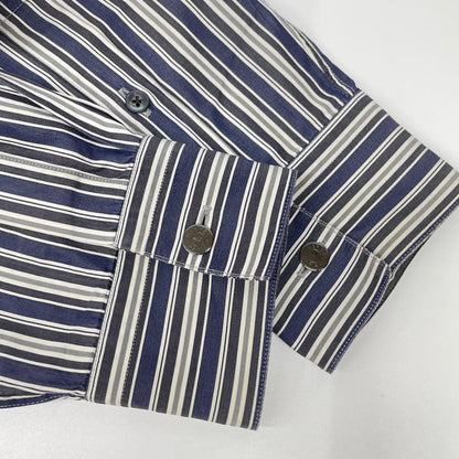 HERMES Stripe Cotton Sellier Button Sleeve Shirt Size 41