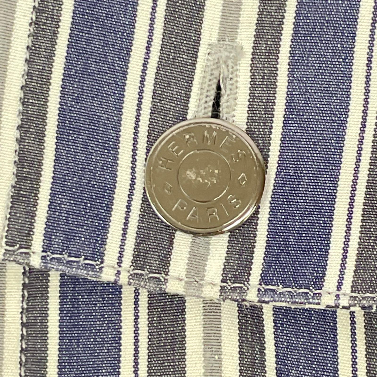 HERMES Stripe Cotton Sellier Button Sleeve Shirt Size 41