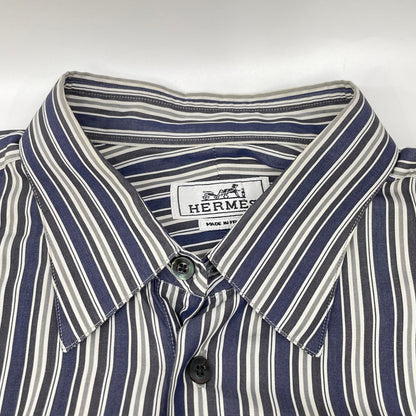 HERMES Stripe Cotton Sellier Button Sleeve Shirt Size 41