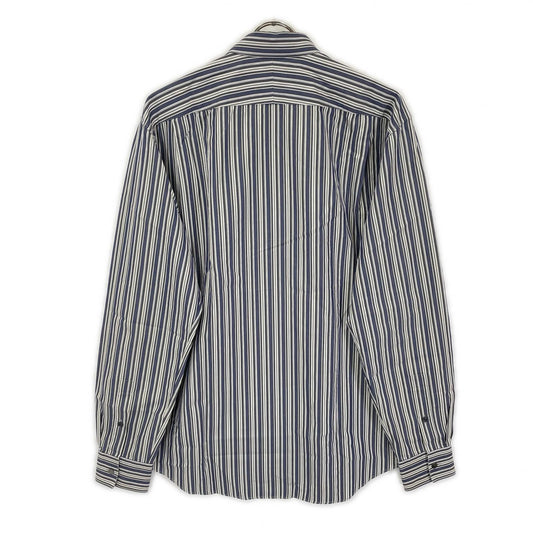 HERMES Stripe Cotton Sellier Button Sleeve Shirt Size 41