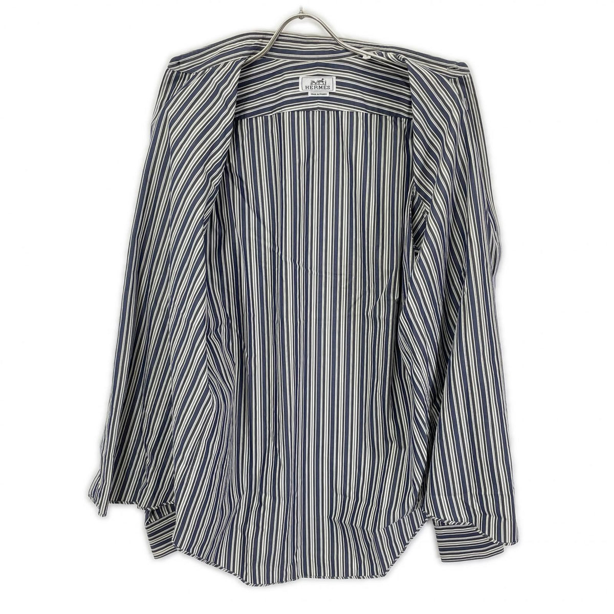HERMES Stripe Cotton Sellier Button Sleeve Shirt Size 41