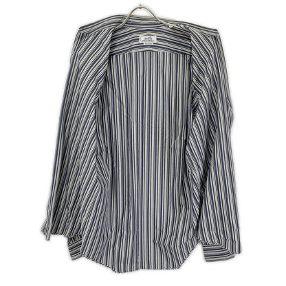 HERMES Stripe Cotton Sellier Button Sleeve Shirt Size 41