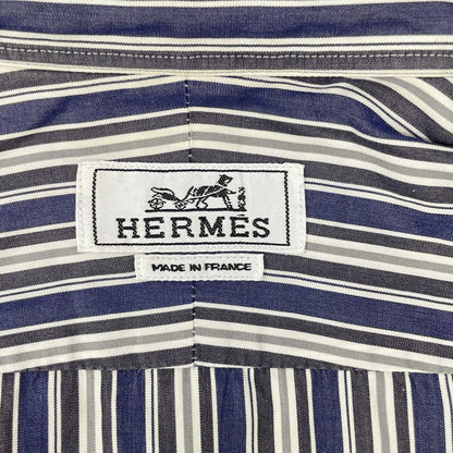 HERMES Stripe Cotton Sellier Button Sleeve Shirt Size 41