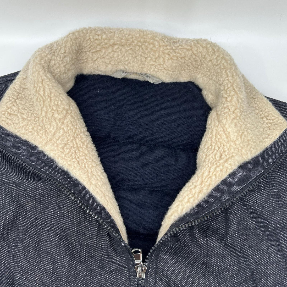 Falconeri Cashmere Lined Denim Down Jacket Blue Size 46