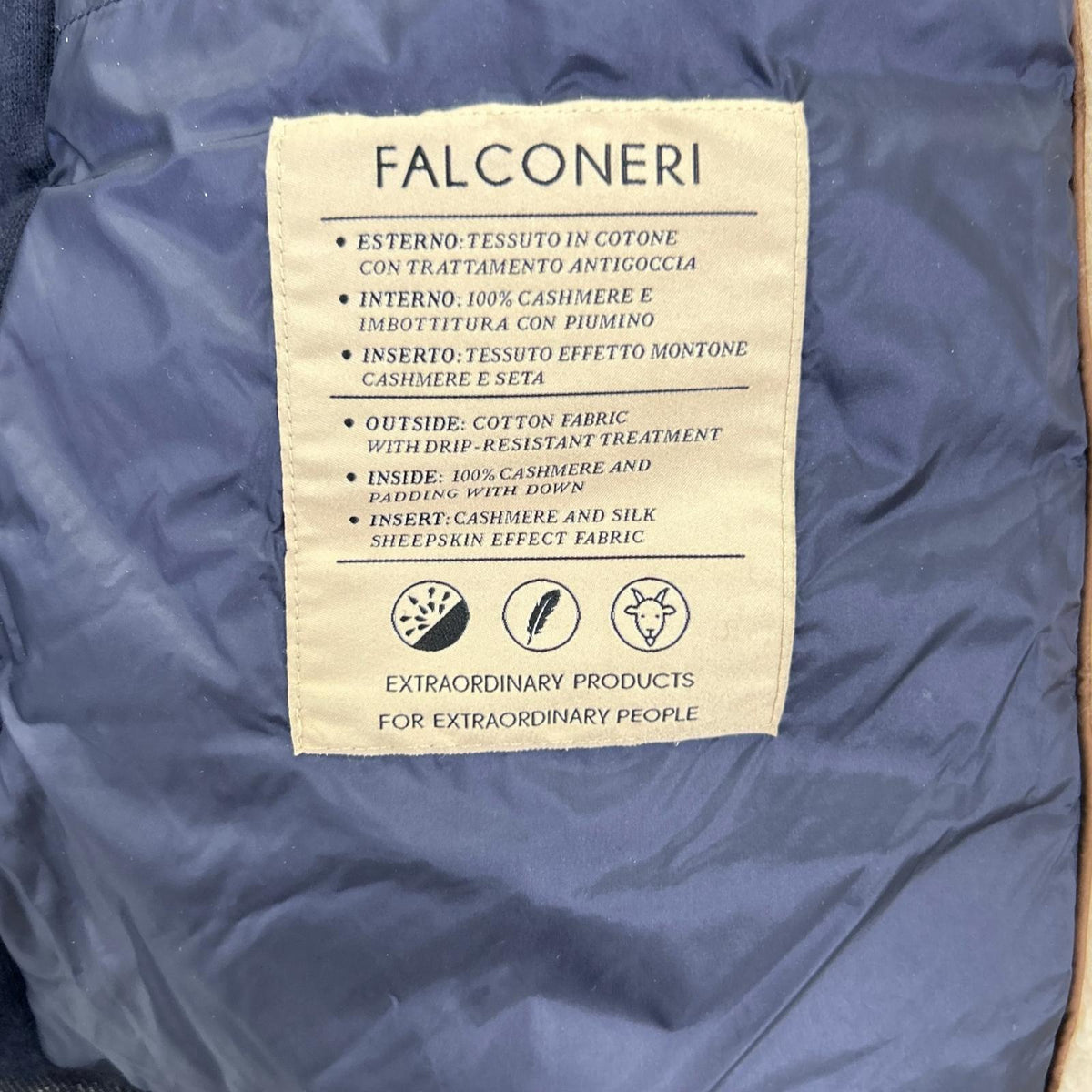Falconeri Cashmere Lined Denim Down Jacket Blue Size 46