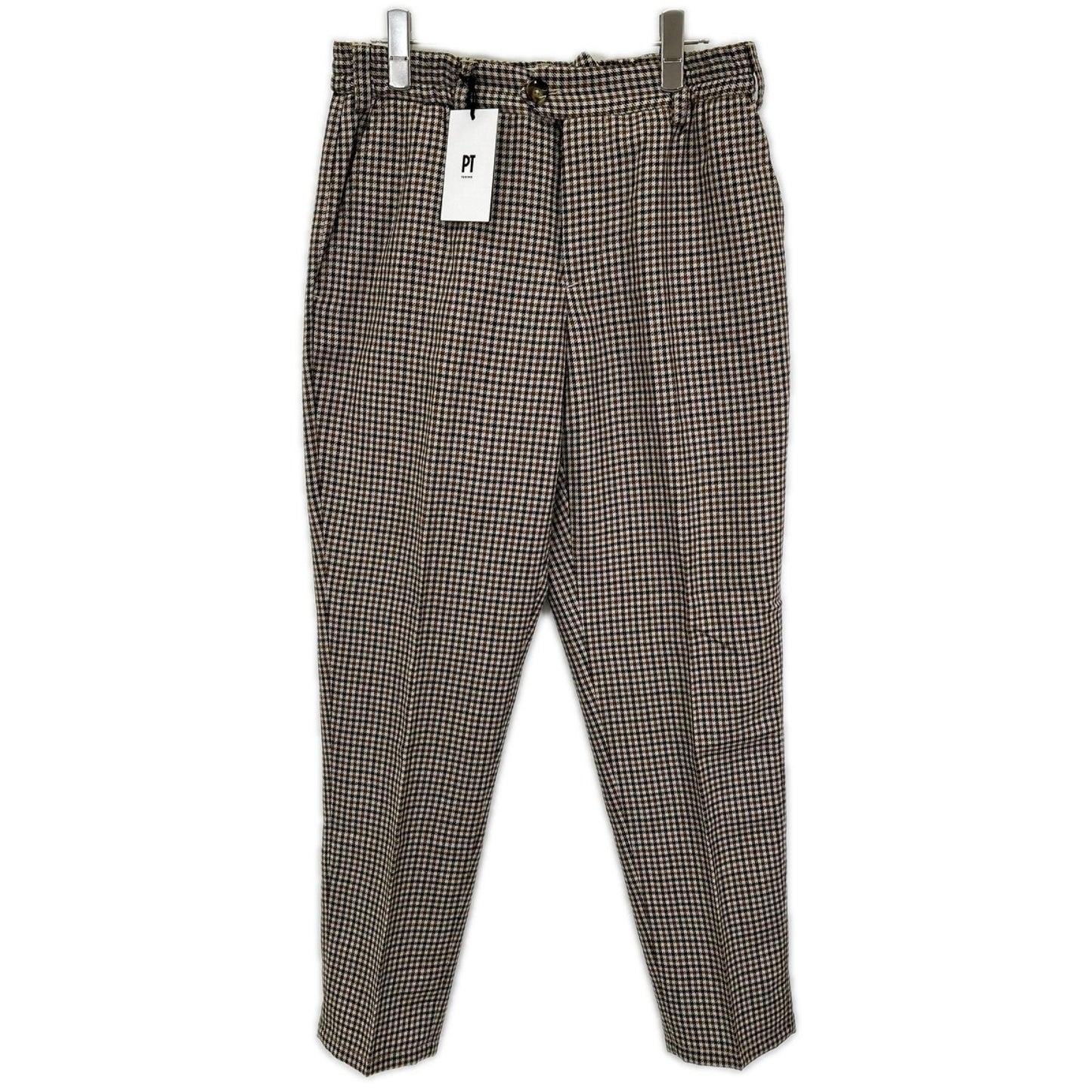 PT TORINO Brown Check Wool Tapered Pants Size 32