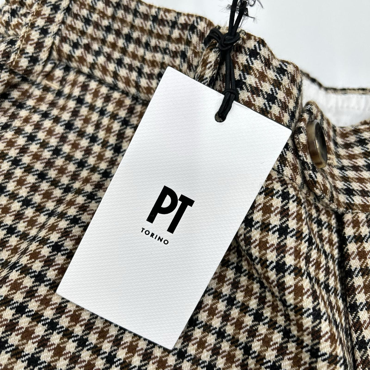 PT TORINO Brown Check Wool Tapered Pants Size 32