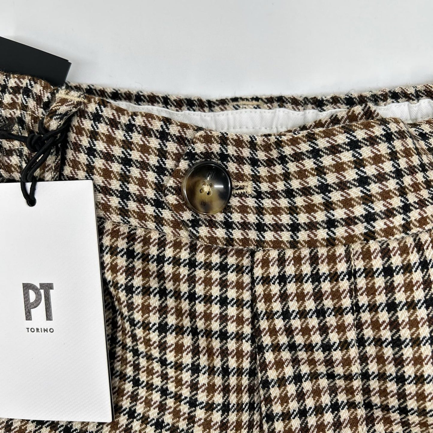 PT TORINO Brown Check Wool Tapered Pants Size 32