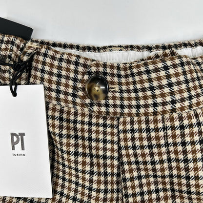 PT TORINO Brown Check Wool Tapered Pants Size 32