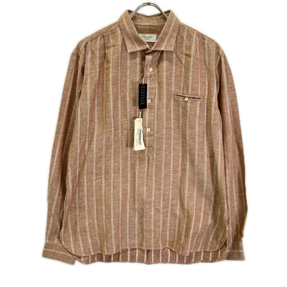 Tintoria Mattei Orange Striped Linen Cotton Long Sleeve Shirt