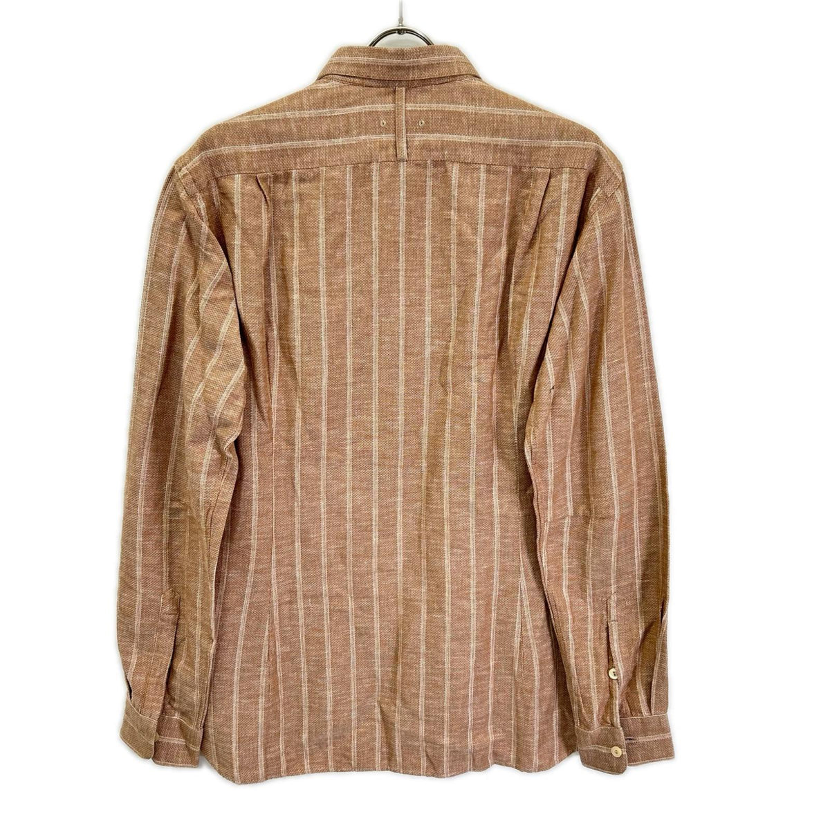 Tintoria Mattei Orange Striped Linen Cotton Long Sleeve Shirt