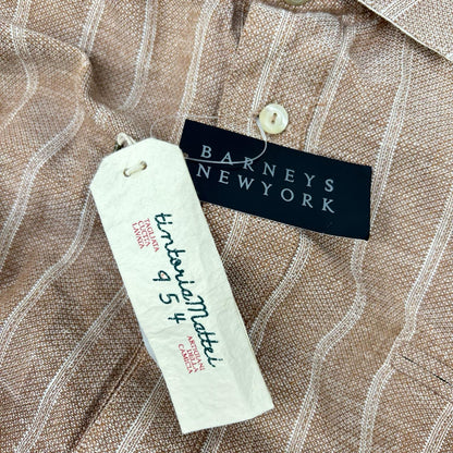 Tintoria Mattei Orange Striped Linen Cotton Long Sleeve Shirt
