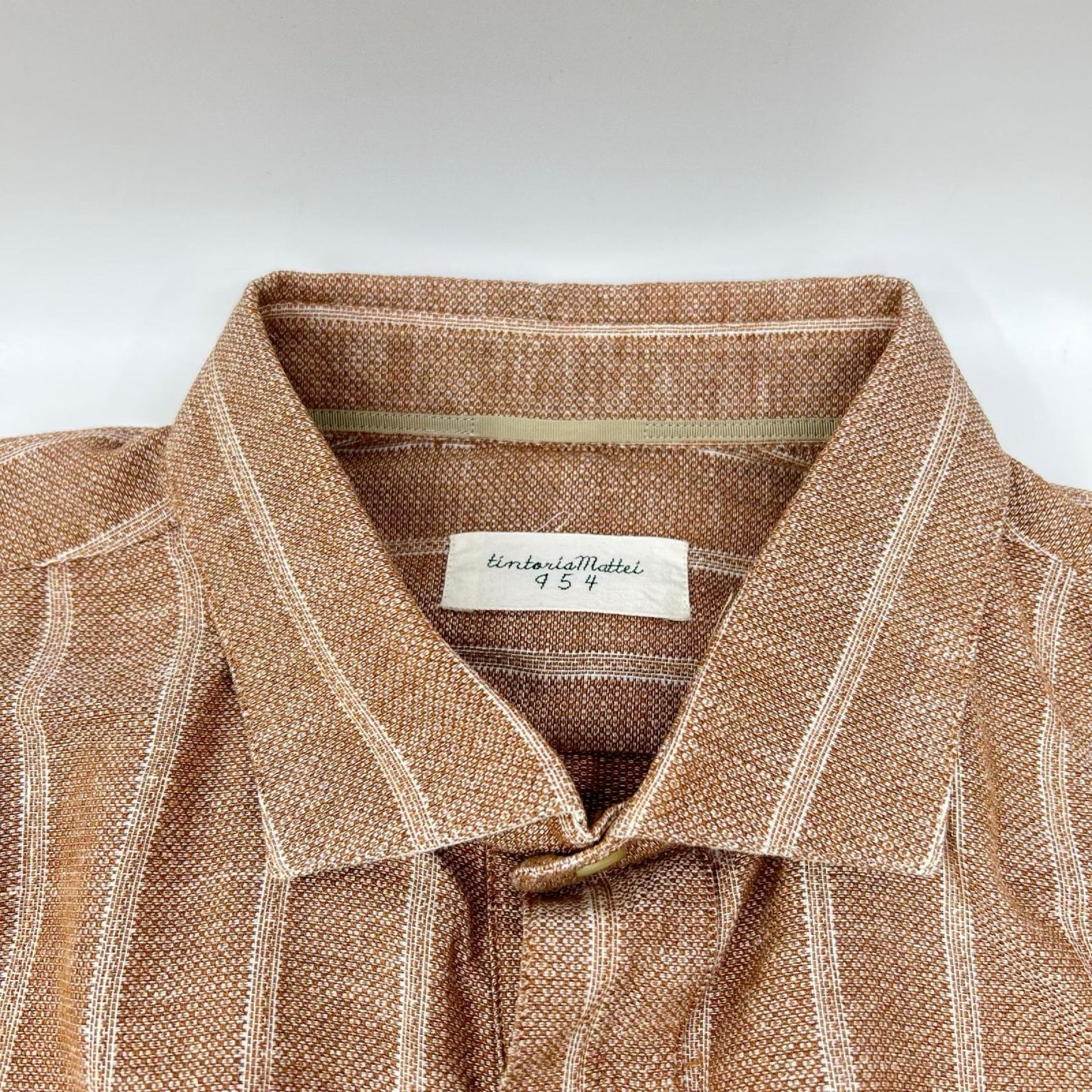 Tintoria Mattei Orange Striped Linen Cotton Long Sleeve Shirt