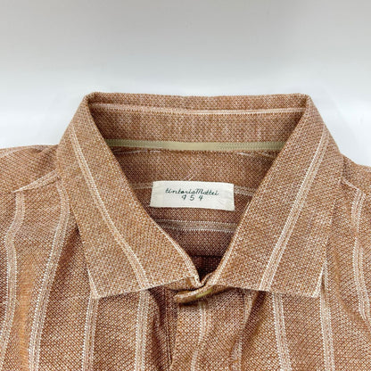Tintoria Mattei Orange Striped Linen Cotton Long Sleeve Shirt