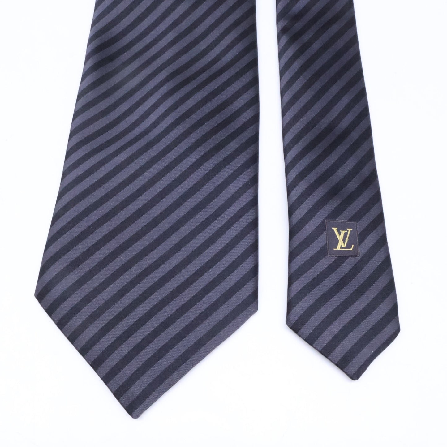LOUIS VUITTON Grey/Navy Striped Silk Tie Size ONE SIZE