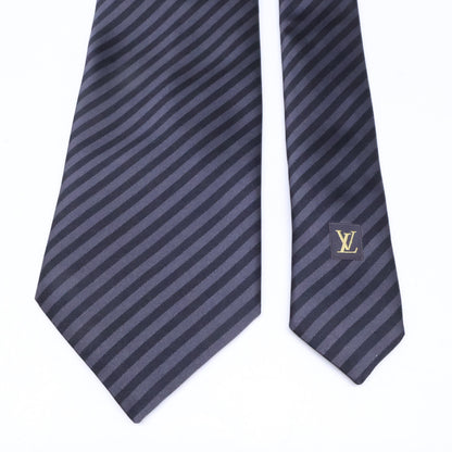 LOUIS VUITTON Grey/Navy Striped Silk Tie Size ONE SIZE