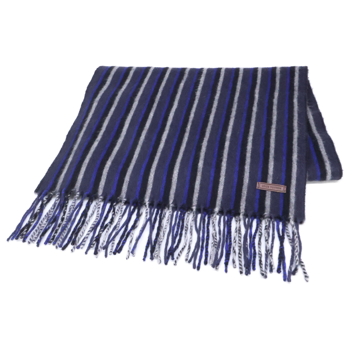 LOUIS VUITTON Cashmere Blend Stripe Fringe Scarf Black/Blue