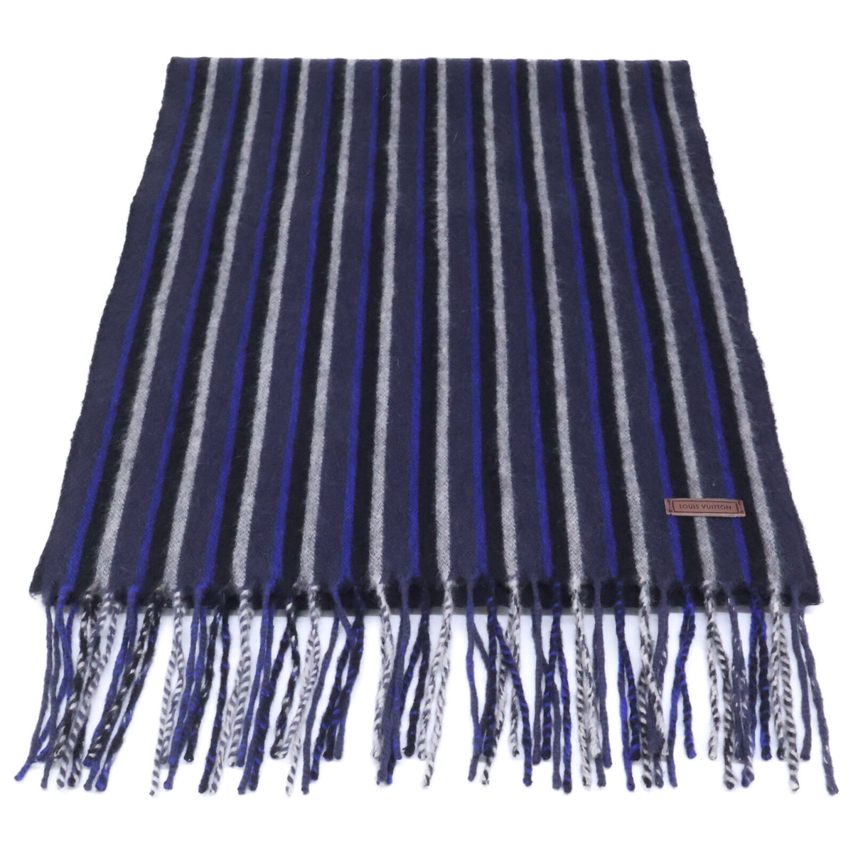 LOUIS VUITTON Cashmere Blend Stripe Fringe Scarf Black/Blue