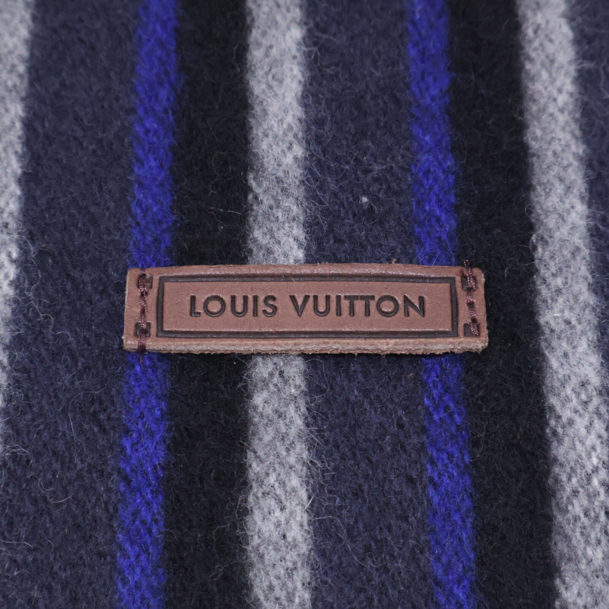 LOUIS VUITTON Cashmere Blend Stripe Fringe Scarf Black/Blue