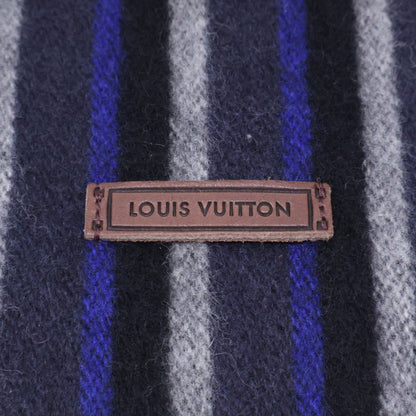 LOUIS VUITTON Cashmere Blend Stripe Fringe Scarf Black/Blue