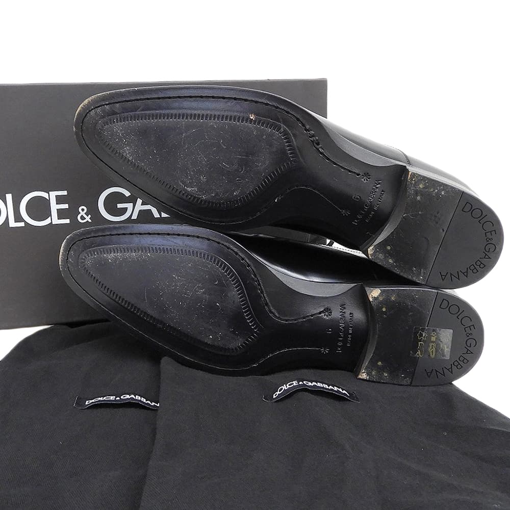 DOLCE&GABBANA Leather Plain Toe Sneakers Black Size 6