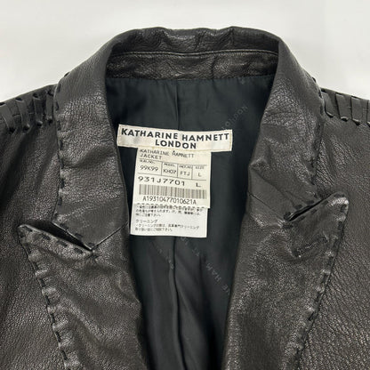 KATHARINEHAMNETT Leather Stitch Design Blazer Brown Size L