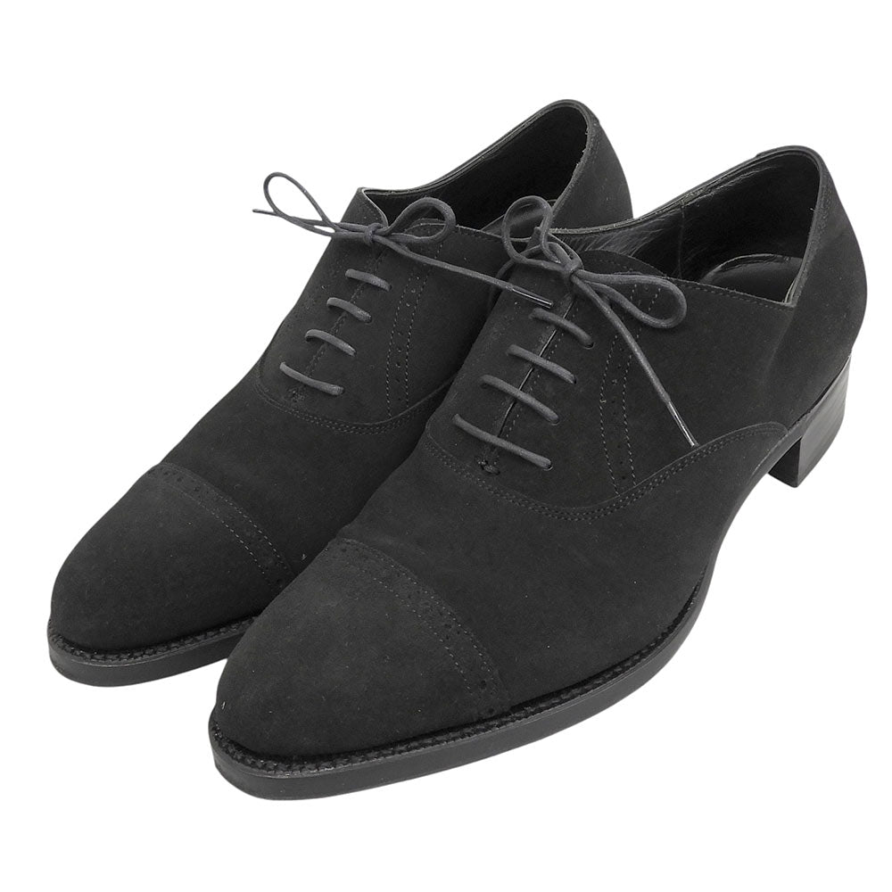 A PIECE OF CRAFTSMAN Suede Punched Cap Shoes Black Size 6.5