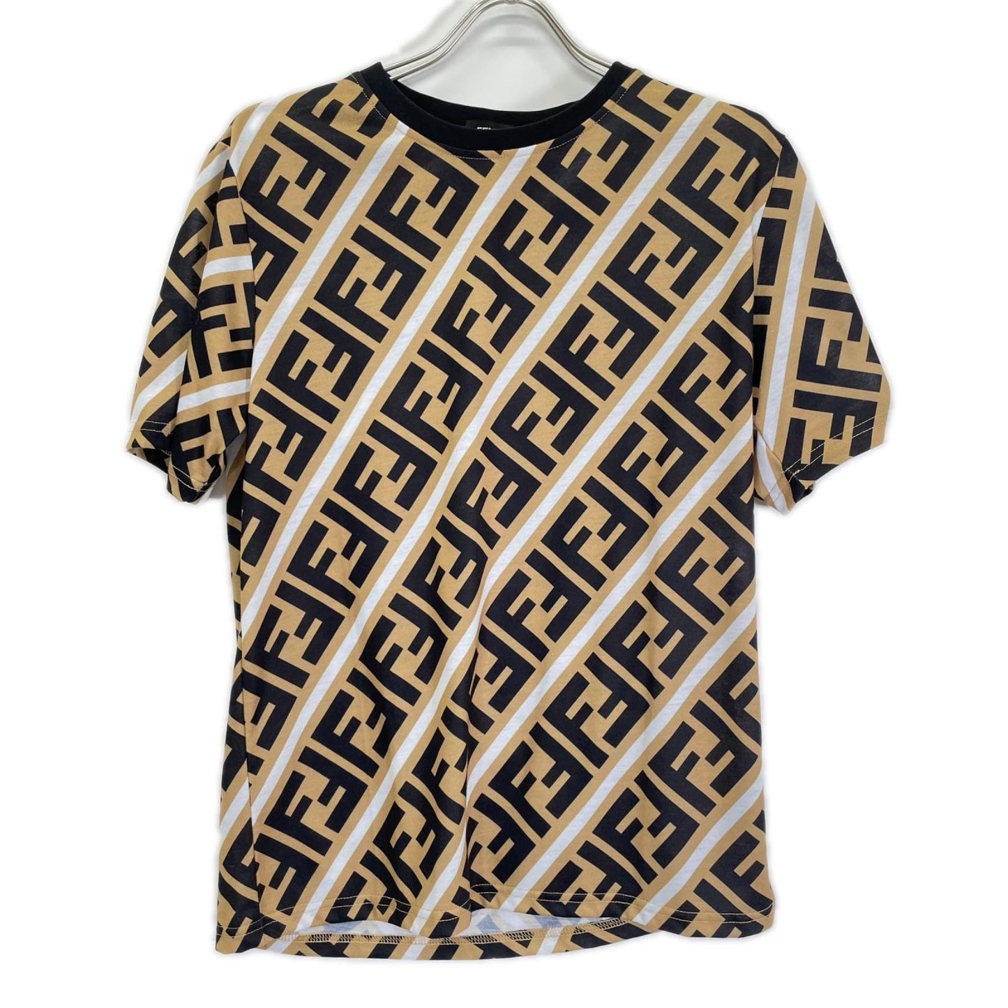 FENDI Zucca All-Over Print Cotton T-Shirt Brown Size M